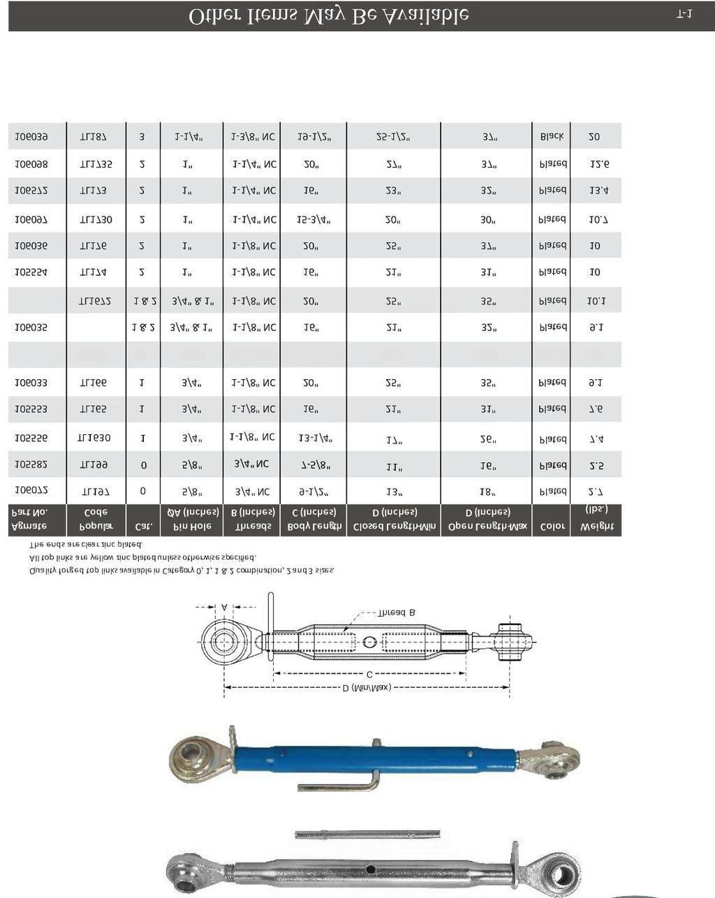 TOP LINK ASSEMBLY Quality forged top links available in Category 0, 1, 1 & 2