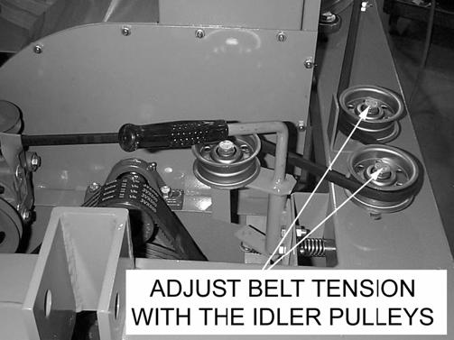 NOTE: Use a straightedge to check alignment across the faces of pulleys after adjusting belt tension, to ensure that the belts will run true.