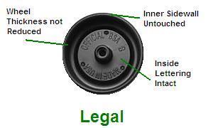 03 Removal of any material from the wheel that effectively reduces the original overall width of the wheel is prohibited.