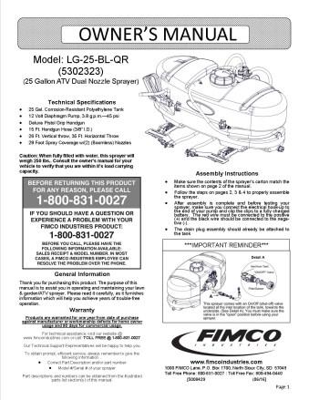 Contents of your sprayer s carton (LG-25-BL-QR): Tank Lid & Lanyard (#5058188)
