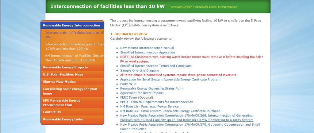 Interconnection of facilities less than 20kW for TX. 7.