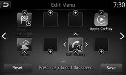Shortcuts and Widgets can be set up through the Edit Menu screen, which can be accessed by touching the Settings key 6 followed by the Edit Home Menu key 7.