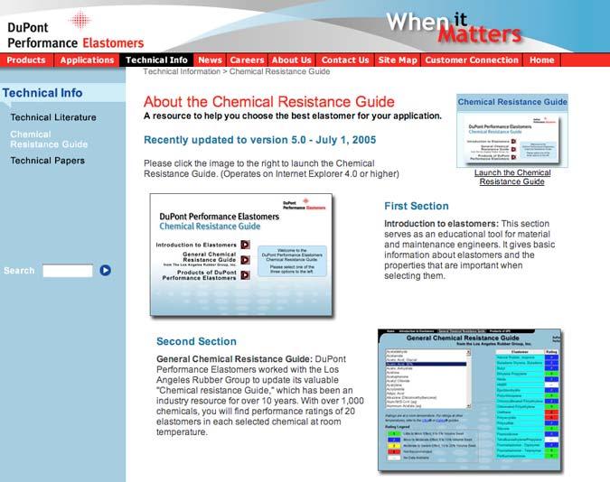 Chemical Resistance Guide on-line The CRG is a ressource to help you choose the best elastomer for your application.