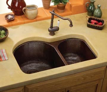 Copper Double Bowl Harmony ECUF3319ACH / LK9102RB Harmony ECU311910RACH / LK2544RB Copper Copper Sink Features Select from undermount and universal mount models