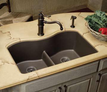 e-granite Double and Single Bowl Harmony ELGULB3322MC / LK9102RB Gourmet ELGU250RBK / LK6176CR e-granite e-granite Sink Features Select from undermount and universal mount models Molded from up to