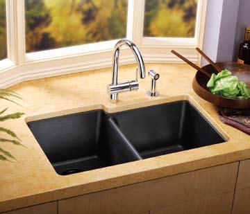 scratches and chips, but resilient enough to reduce breakage of glassware and fine dinnerware Tough enough to withstand everyday cleaners Universal mount sink can be installed as an undermount or a