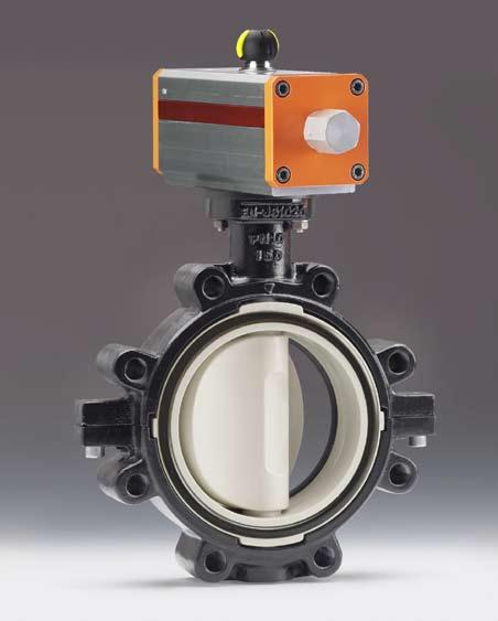 Type 242 Pneumatically Actuated Butterfly Valve Standard Features Size 2"-8" Body Ductile Iron poxy powder coated ANSI 15 bold pattern Wetted Materials PVC, CPVC, PROGEF Standard Polypropylene, SYGEF