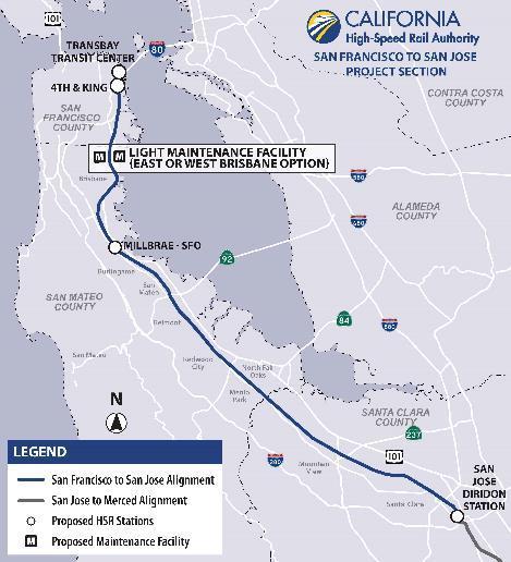 LIGHT MAINTENANCE FACILITY: Narrowed Range of Alternatives Brisbane Port of San Francisco Site area was too small Difficult to access from the Caltrain mainline Would require construction of a