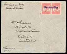 Occasional commercial usage of Australian stamps overlapped the GRI Period and extended even well into the NWPI Period] 68 CL B Lot 68 1914 registered cover to Sydney with 2d & 3d cancelled with