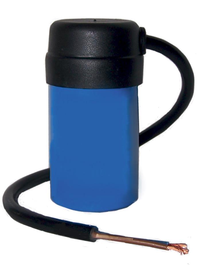// Electrolytic Capacitors MEK Motorstart capacitor in double can Skrink sleevee in sulated Features With cap and connecting cable or plug in tags With clamp attachment or mounting stud Cable