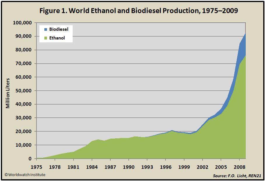 Growth of Biofuel Production Slows By Samuel Shrank November 4, 2010 G lobal biofuel production rose in 2009 to a total of 92.8 billion liters from 84.7 billion liters in 2008, a 9.
