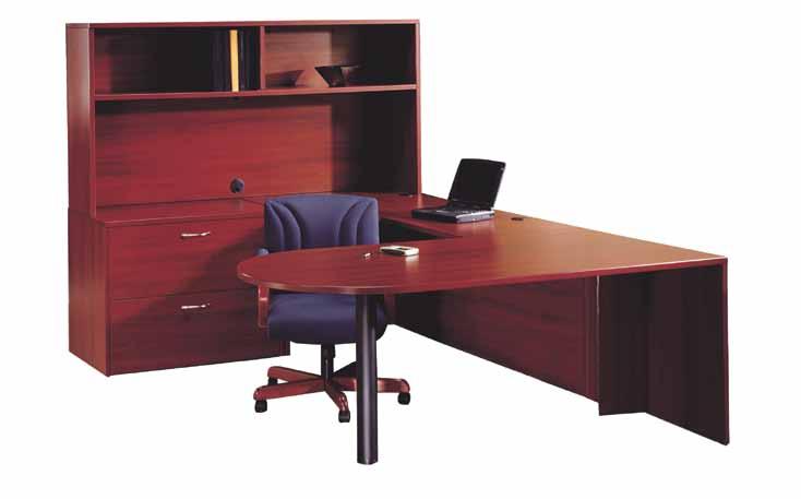 Shown with 3/4 box/file pedestals and a 36 wide x 24 deep Compact Return, this