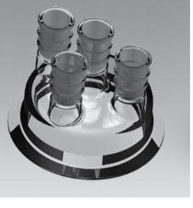 Schott-style flange and joints for use with 6384, 6386 or 6388 Reactor Bodies. 60 size has three 24/40 joints; 4 inch and 6 inch sizes have four 24/40 joints. Cap., ml Flange I.D., (in.