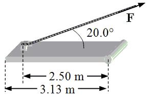 10. One end of a rope is tied to the handle of a horizontally-oriented and uniform door. A force F is applied to the other end of the rope as shown in the drawing.