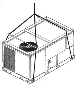 The distance between the crane hook and the top of the unit must not be less than 60. Two spreader bars must span over the unit to prevent damage to the cabinet by the lift cables.