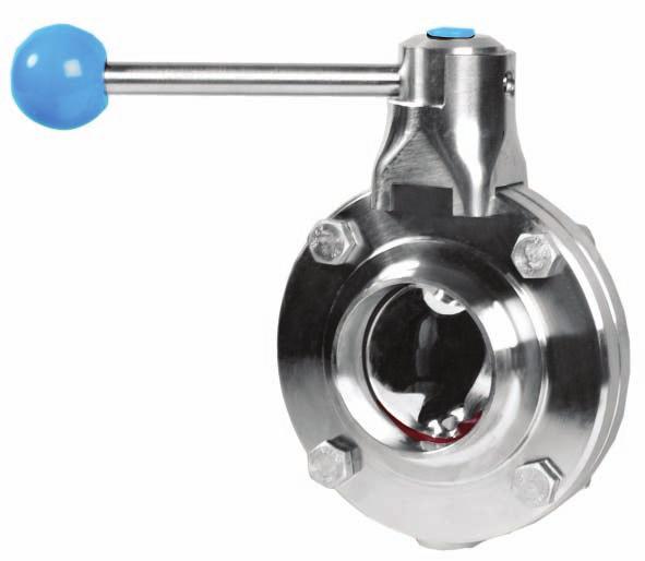utterfly valves, hand-actuated utt weld connections These butterfly valves are specifically designed for alimentary purposes. The simple design makes dismantling and cleaning extremely easy.