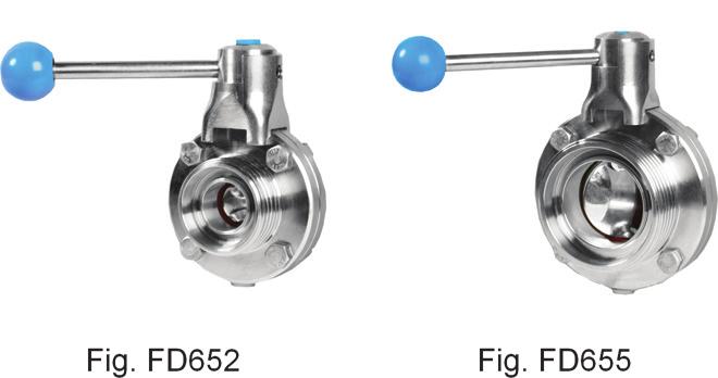 utterfly valves, hand-actuated Other connections These butterfly valves are specifically designed for alimentary purposes. The simple design makes dismantling and cleaning extremely easy.