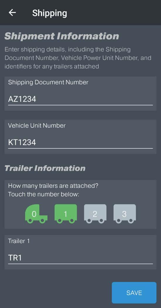 Shipping Information Enter your Shipping Document Number and Vehicle Unit Number (CMV Power Unit).