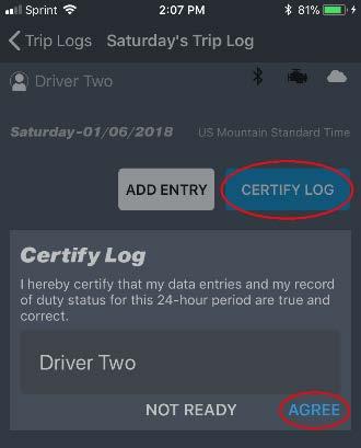 Trip Logs will display. Tap the log that you want to certify.