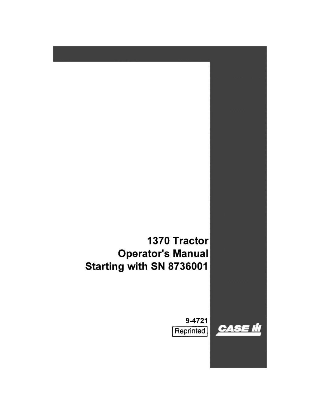 1370 Tractor Operator's Manual