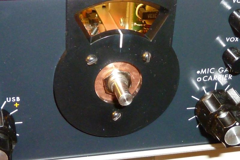 Figure 4: Escutcheon mounted to panel with copper encoder mounting sheet sandwiched between escutcheon and panel. LED Details I chose to use all five supported LEDs and those are: 1. RIT active 2.