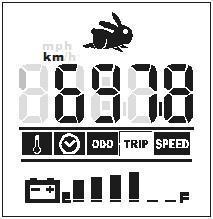 Press switching to ODO mode mph km/h ODO Mode Display Range:00000~99999 When the total distance ran to 99999km or 62149mile (99999 1.