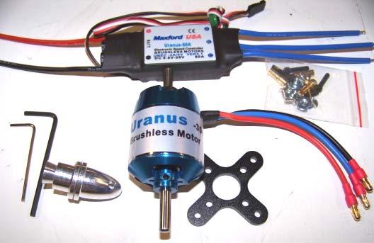 Besides the ARF, I received the following additional items which are available for purchase separately on the Maxford USA website: The suggested U35425 motor and 60 Amp speed control, the seat and