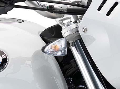 Attractively contoured, handlebar-mounted turn signal with white turn signal glass featuring modern LED technology Enhanced highway safety with immensely durable LEDs Substantial reduction in