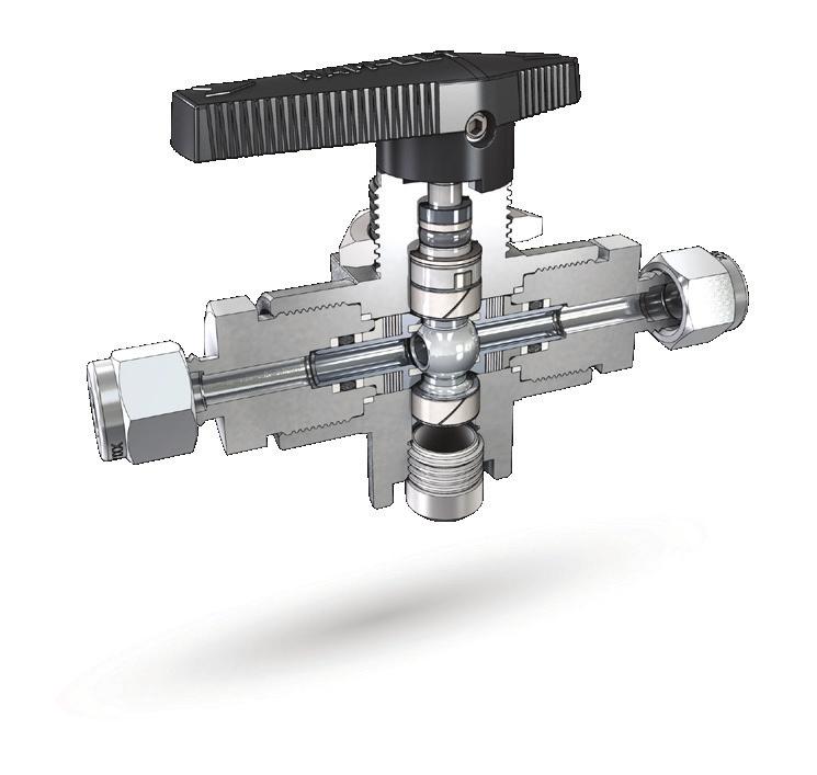 TBV FEATURE On/Off-service ball valve with 2-way pattern Diverter, selector and on/off-service ball valve with 3-way pattern MAWP* 10,000 psi (689 bar) with PEEK seats MAWT* 446ºF (230ºC) with PEEK