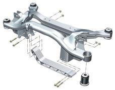 Rear axle Subframe The subframe is a welded construction made from aluminium. It also supports the rear differential. It is bolted to the body by means of oversized bonded rubber bushes.