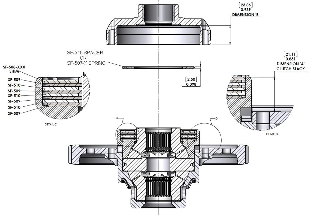 Setting the Clutch Pack End Float: The differential is assembled in the same method for PRELOADED or ZERO PRELOAD configurations.