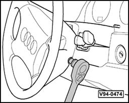 Page 20 of 75 69-53 Driver-side airbag unit ( m.y. 1998), removing and installing - Disconnect battery Ground (GND) strap.