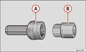 You should always have a wheel bolt adapter as part of your vehicle tools. Fig. 60 Pull off the wheel bolt cap.