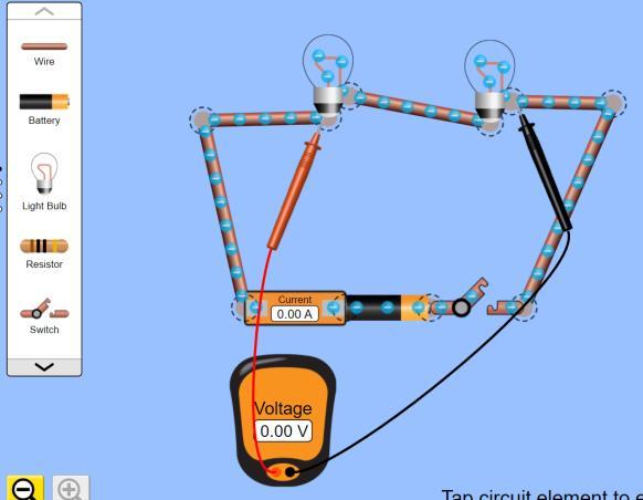 II. Resisters in Series a. Use the simulation to build a series circuit that includes two batteries in series, an ammeter, switch and light bulb. Make a schematic drawing of your circuit in the table.