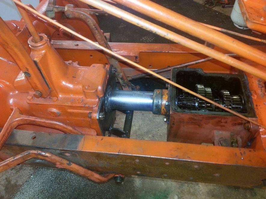 This picture shows the right hand side of the tractor. The transmission without the cover on it is the WC and Bryan has build the cover plate and tube for the WD-45 transmission.