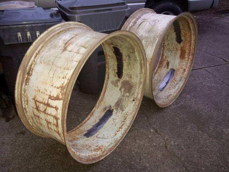 The remaining weld was ground smooth and the rim is ready. 18x38 rims. These rims are built heavy duty with near 3/16 thick material.