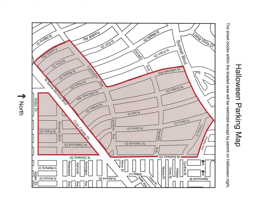 Halloween Parking Map The street blocks within the shaded area will be restricted except by permit on Halloween night. I HE!