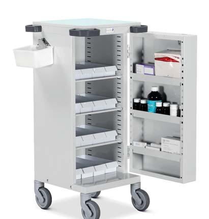 Pharmacy Trolleys - Trays Trolleys suitable for the storage & dispensing of drugs & medicines using individual patient trays supported on adjustable shelves Available with