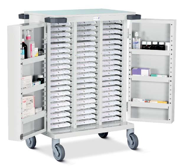 Pharmacy Trolleys - Medinoxx Trolleys suitable for the storage & dispensing of drugs & medicines using the Medinoxx monitored dosage system (compatible with 7 x 4 medi-trays) Available with either an