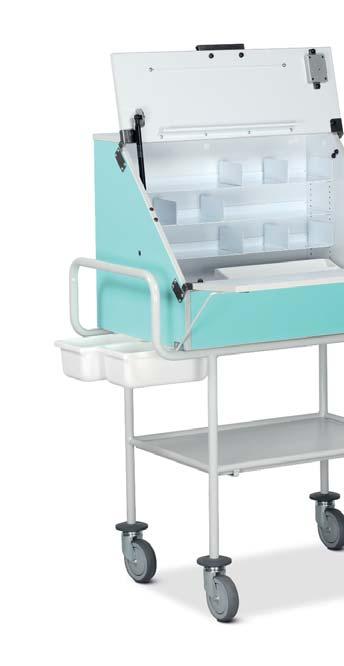 Dispensing Trolleys - Wooden, High Capacity Trolleys suitable for the storage & dispensing of drugs & medicines Lockable hinged lids Upper - Assisted