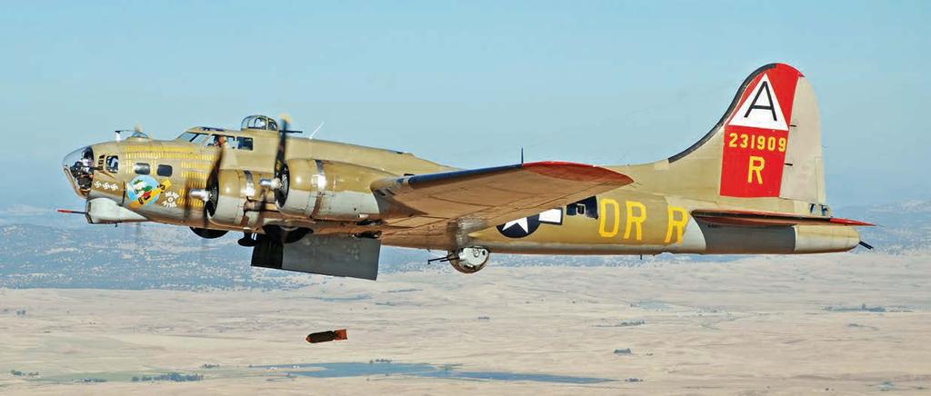 1 5 1 A B-17G in the markings of N i n e - O - N i n e drops an inert bomb over Cali fornia s San Joaquin Valley