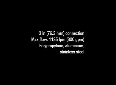 1 mm) connection Max flow: 454 lpm (120 gpm) Polypropylene, PVDF
