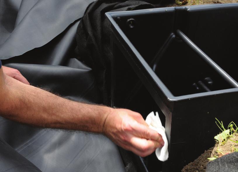 Use the liner clips to temporarily hold the liner to the face of the skimmer. Be sure the liner follows the contours of the pond and the face of the skimmer.