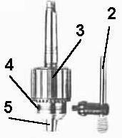 5.4.2 The assembly and disassembly of the straight handle drill bit Fig. a. Fig. b. No. Term (1) Drill bit (2) Drill spanner (3) Tightening ring (4) Hole for drill spanner. (5) Drill bit clamp head.