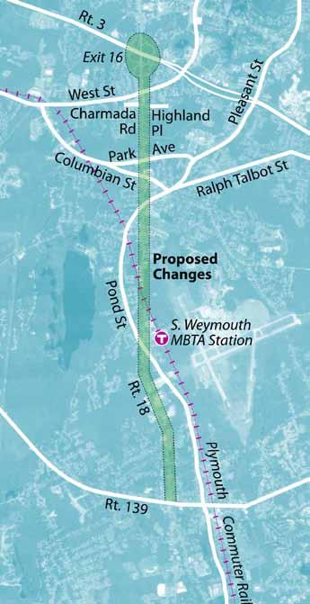 MAP 8-16 Weymouth: Route 18 Capacity Improvements Project Weymouth: Route 18/West Street LOS E Route 18/Park Avenue LOS C Route 18/Columbian Street LOS E Route 18/Pleasant Street LOS D Route