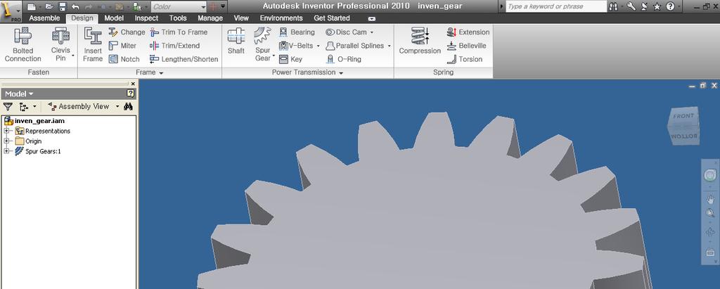 9: 2D gear tooth profile and 3D model created by dxf file using KissSoft program Fig. 12: Error on gear tooth profile (KissSoft vs Inventor) Fig. 10: Main screen of Inventor to create 3D model Fig.
