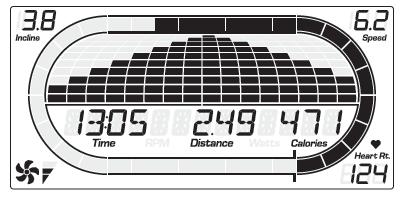 CHAPTER 3: Console Instruction T202-03 TIME: Shown as minutes: seconds. View the time remaining or the time elapsed in your workout. DISTANCE: Shown as km.