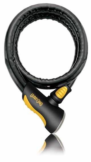 High strength twisted steel cable is permanently forged to a X2P Double Bolt lock head featuring new double rubber coated lock head covers for a comfortable grip and added protection against knocks