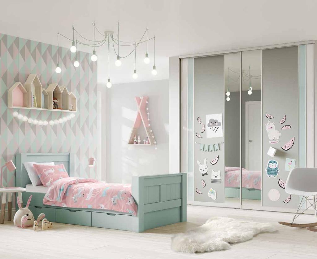 PASTEL BLUE Pure White, Light Grey, Mirror KIDS CONFIGURATION BESPOKE 3 4 PANEL MATERIAL GLASS Pure