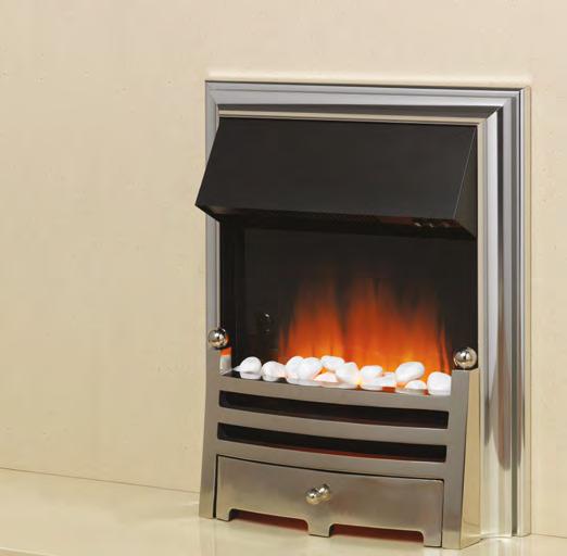 Depth 35mm Coal, white pebbles or glass beads as standard, logs & embers as a cost option Concealed 2000W/1000W fan 